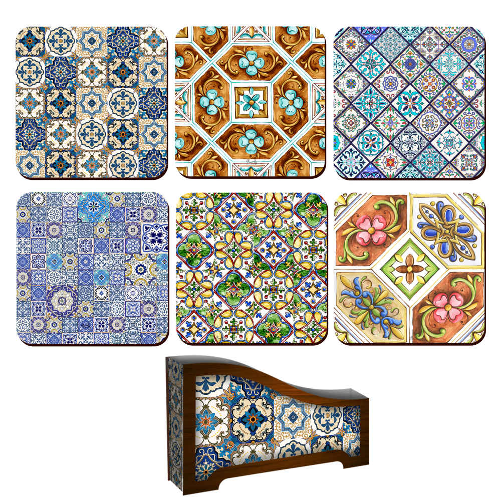 Ensemble de Dessous de Verre et Support avec Motif Artistique d'Inspiration Persane Rahil