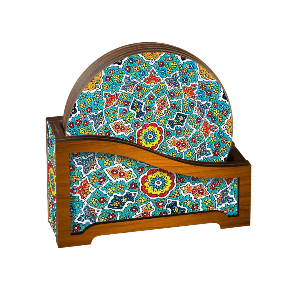 Ensemble de Dessous de Verre et Support avec Motif de Mandalas d'Inspiration Persane Sama
