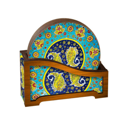 Ensemble de Dessous de Verre et Support avec Motif Artistique d’Inspiration Persane Sonati