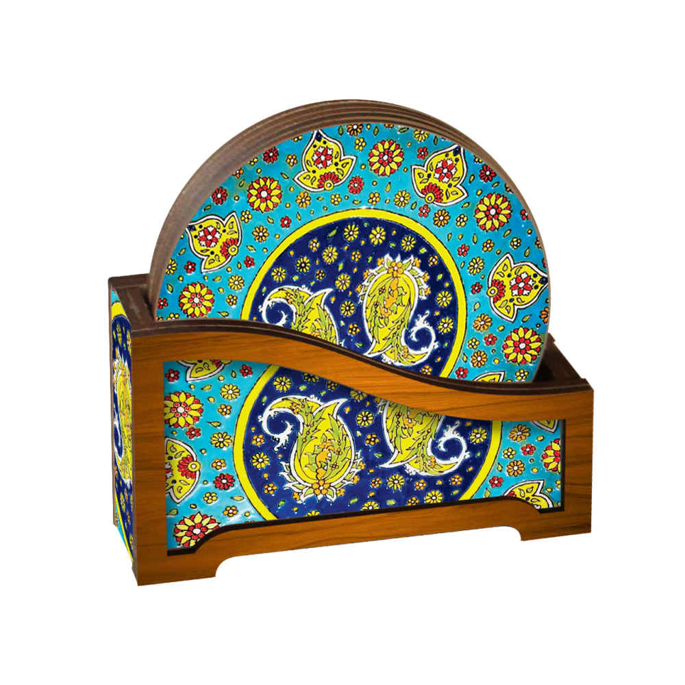 Ensemble de Dessous de Verre et Support avec Motif Artistique d'Inspiration Persane Sonati
