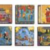 Ensemble de Dessous de Verre et Support avec Motif Artistique d'Inspiration Persane Timbre