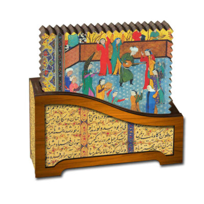 Ensemble de Dessous de Verre et Support avec Motif Artistique d’Inspiration Persane Timbre