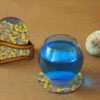 Ensemble de Dessous de Verre et Support avec Motif Artistique d'Inspiration Persane Jaune
