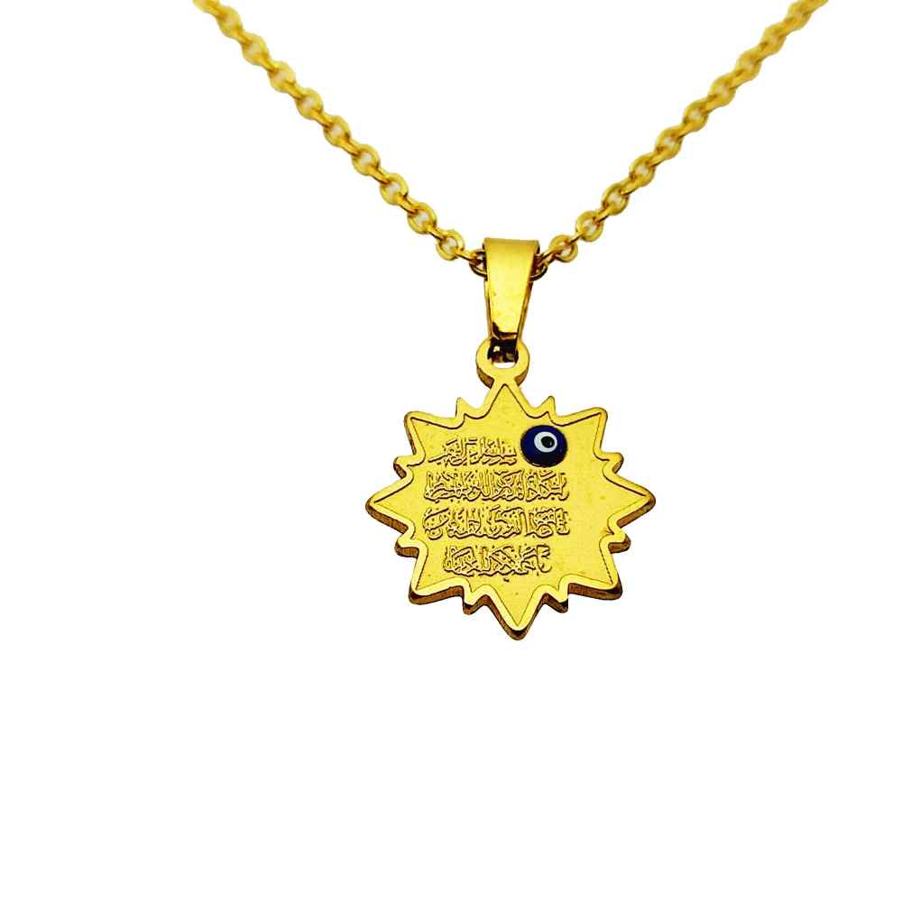 Collier islamique Wan Yakad en acier avec pendentif œil de mal
