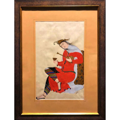 Peinture d’art safavide persan originale : Aquarelle et gouache sur carton – Tazhib