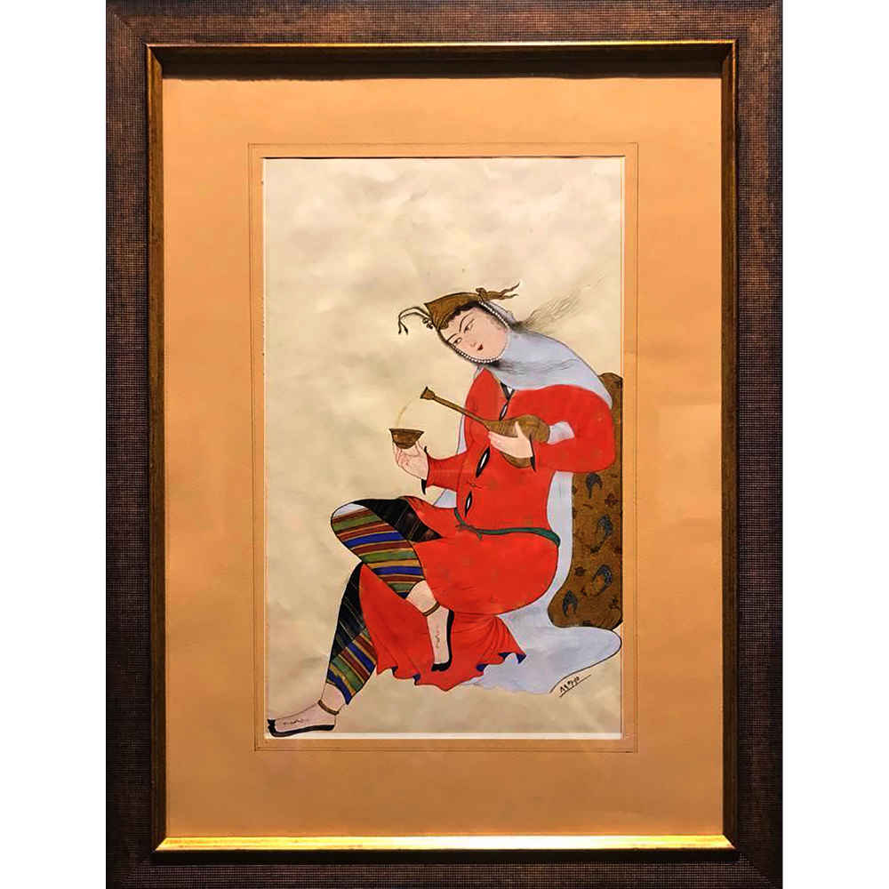 Peinture d'art safavide persan originale : Aquarelle et gouache sur carton – Tazhib