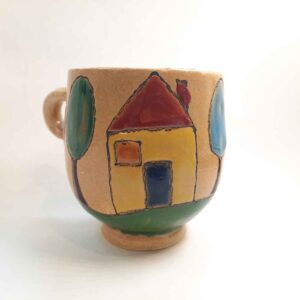 Tasse en céramique artistique – À la main, avec motif maison