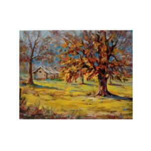Peinture artistique originale : Huile sur carton, paysage d’automne