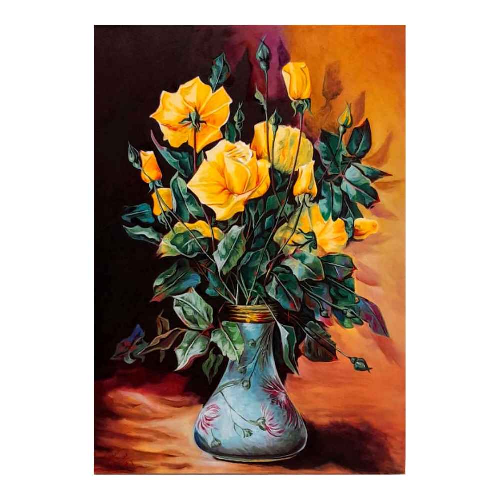 Peinture réaliste originale : Huile sur toile, fleurs par Ahmad Motaghedi
