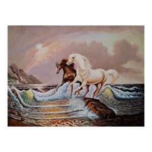 Peinture réaliste originale : Huile sur toile, chevaux par Ahmad Motaghedi