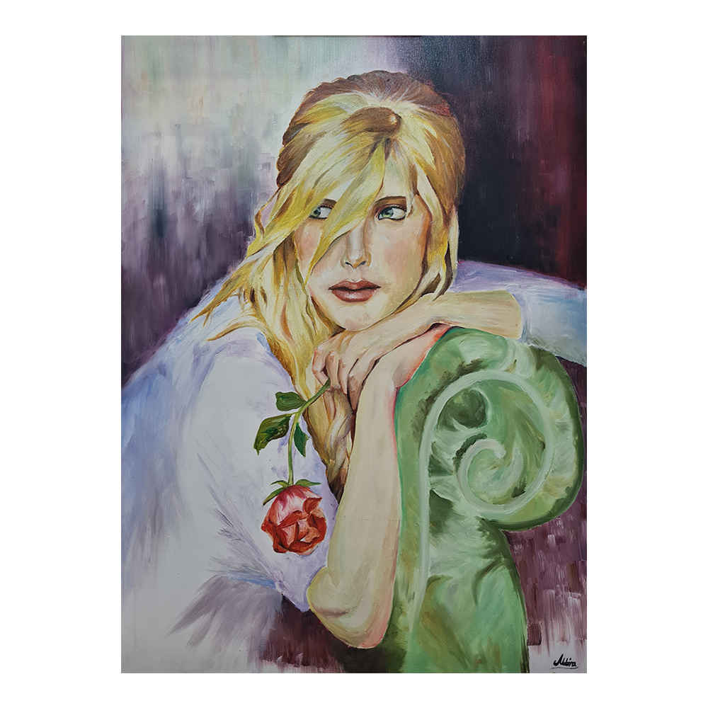 Peinture réaliste originale : Huile sur toile, femme