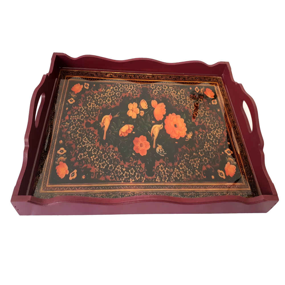 Plateau de service en bois persan Modèle Floral