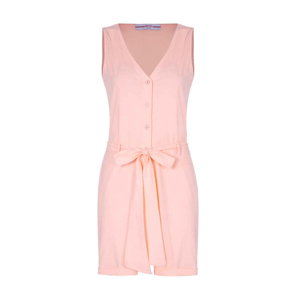 Rompers en salopette pour femmes roses à jambes courtes et ceinture latérale Elaheh