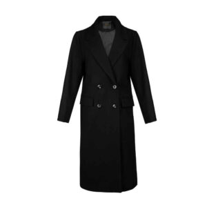 Manteau en coton à double boutonnage pour femmes – Noir, chaud et élégant