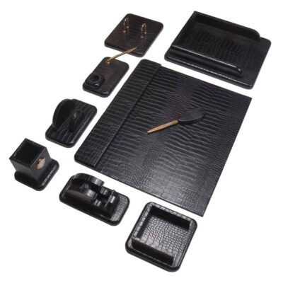 Ensemble de bureau en cuir noir – Collection de 10 pièces