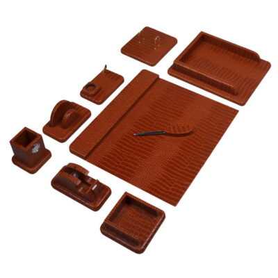 Ensemble de bureau en cuir marron – Collection de 10 pièces
