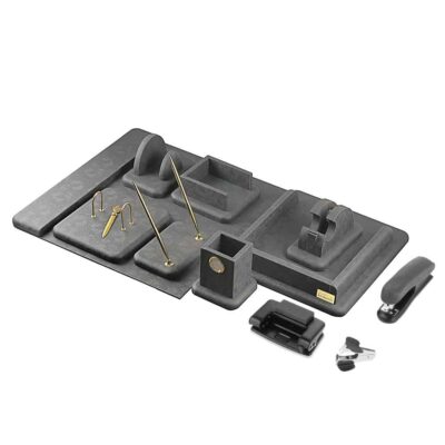 Ensemble de bureau en cuir gris – Collection de 14 pièces