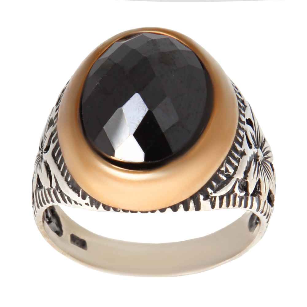 Bague en Argent Hématite Persane Pierre Précieuse Hadid pour Hommes Farhad