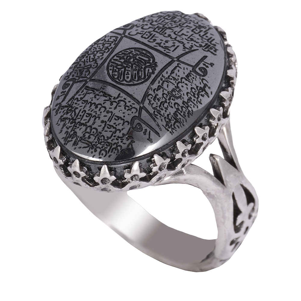 Bague en Argent Hématite Islamique Pierre Précieuse Hadid pour Hommes 4 Qul