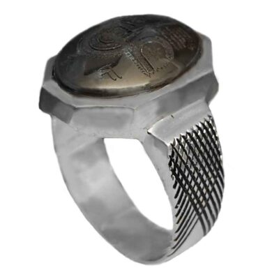 Bague en Argent Hématite Islamique Pierre Précieuse Hadid pour Hommes Hirz