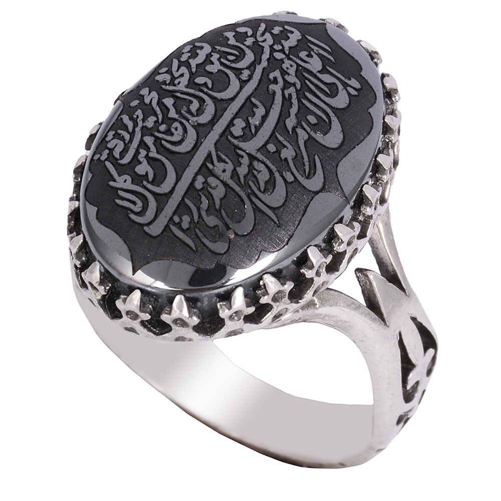 Bague en Argent Hématite Islamique Pierre Précieuse Hadid pour Hommes Vaman Yataqalah