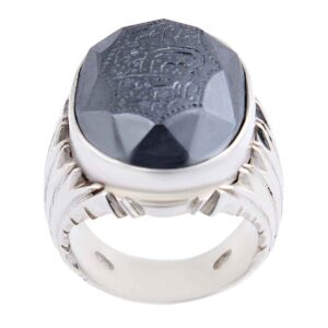 Bague en Argent Hématite Islamique Pierre Précieuse Hadid pour Hommes Ziba