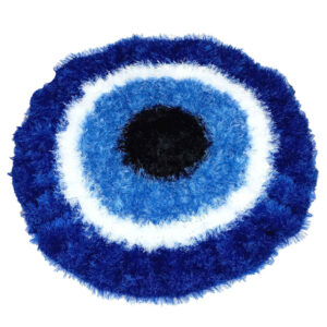 Tapis de sol macramé bohème tissé à la main – Motif Œil porte-bonheur