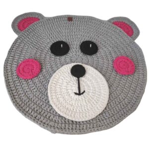 Tapis de sol macramé bohème tissé à la main – Motif Ours en peluche