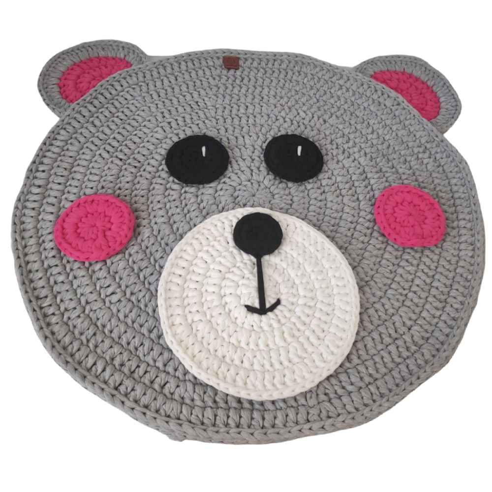 Tapis de sol macramé bohème tissé à la main – Motif Ours en peluche