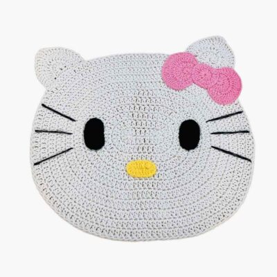 Tapis de sol macramé bohème tissé à la main – Design Chaton