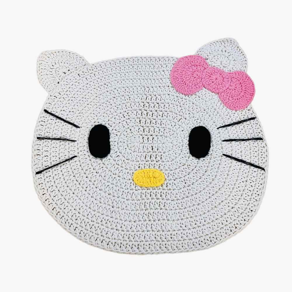 Tapis de sol macramé bohème tissé à la main – Design Chaton