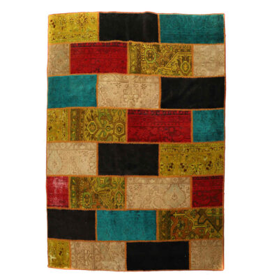Tapis patchwork noué à la main persan vintage Arc-en-ciel