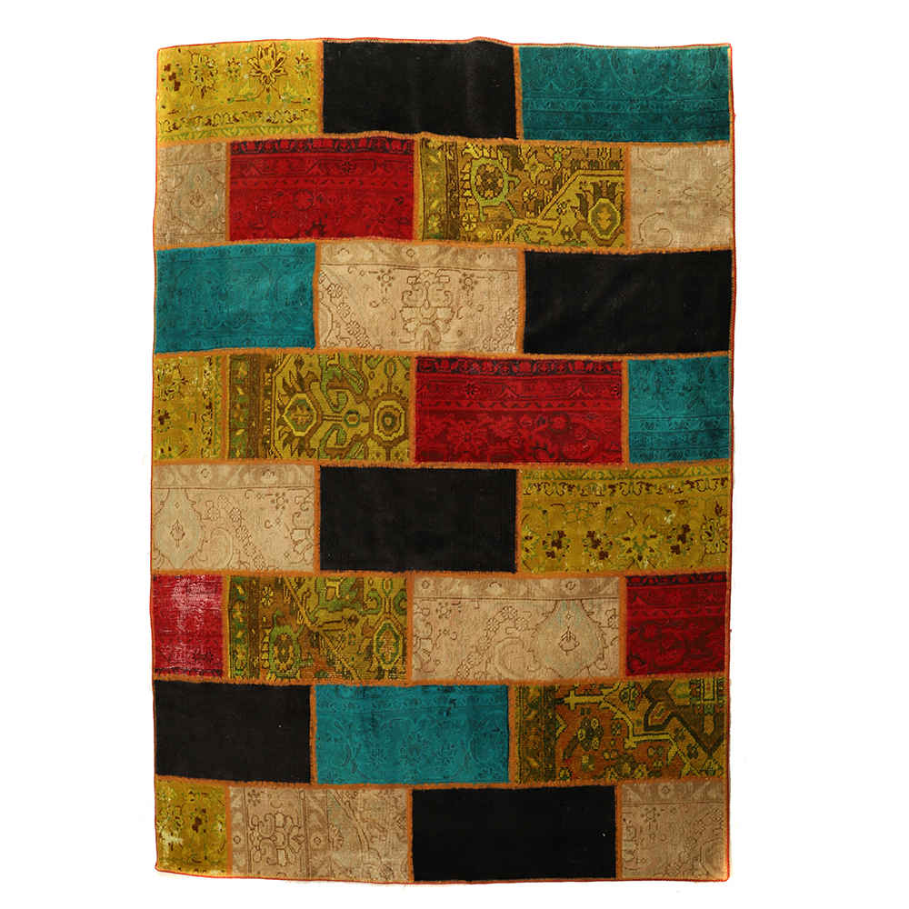 Tapis patchwork noué à la main persan vintage Arc-en-ciel