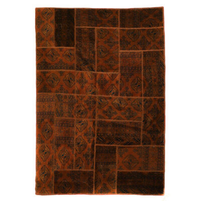 Tapis patchwork noué à la main persan vintage Rouge Sombre