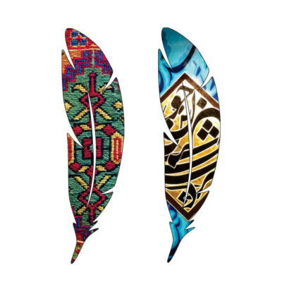 Marque-pages en bois artistique inspiré du style persan – Forme plume – Lot de 2