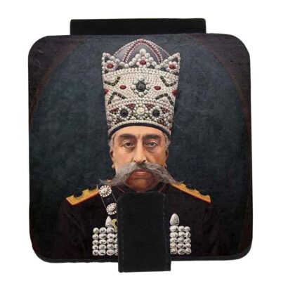 Miroir de poche avec design de Mozaffar al-Din Shah inspiré de la Perse