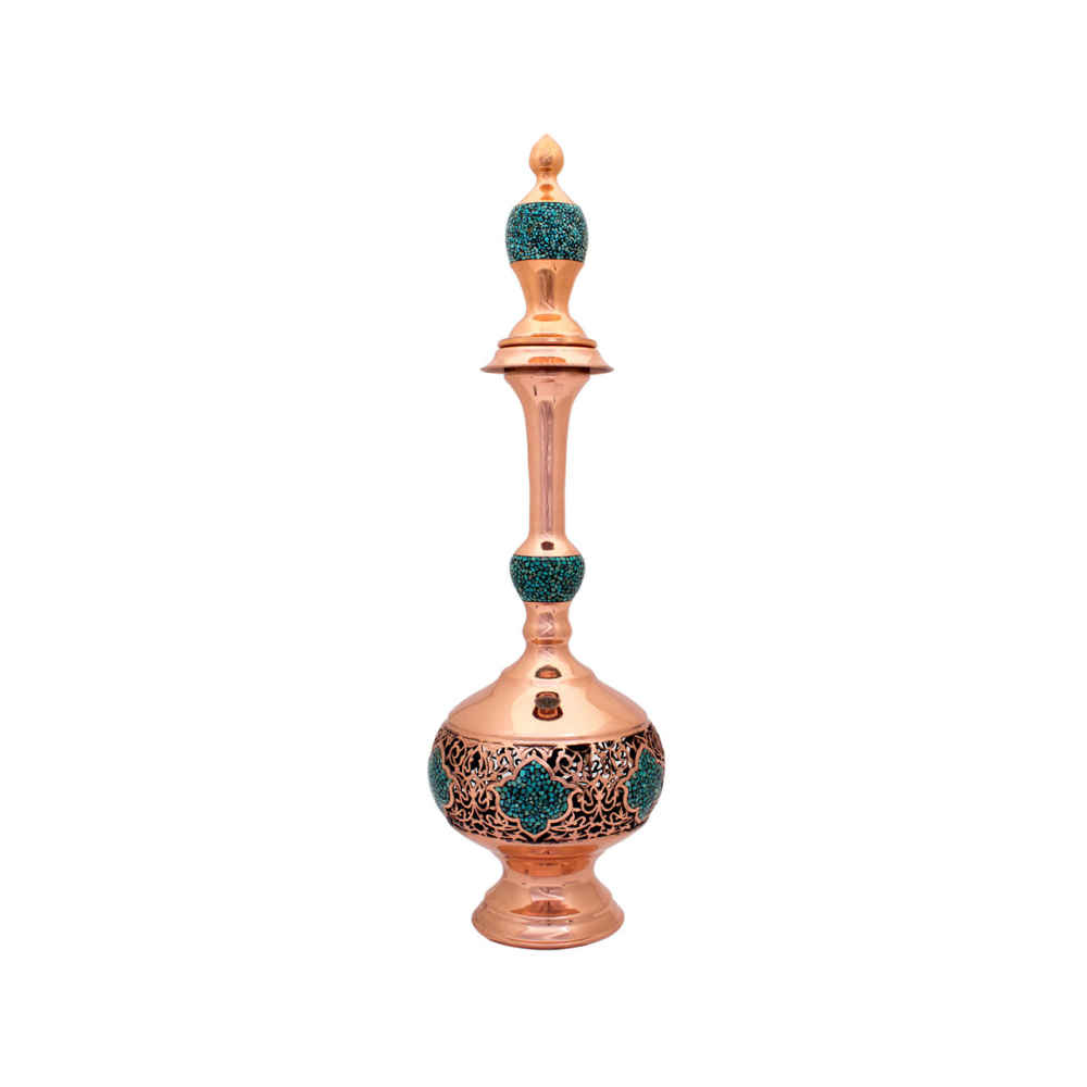 Bouteille décorative en cuivre - Artisanat persan avec incrustation de turquoise Royal
