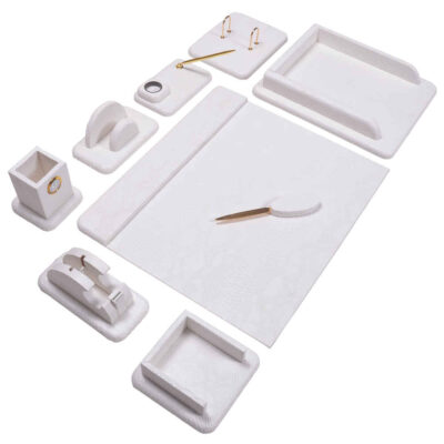 Ensemble de bureau en cuir blanc – Collection de 10 pièces