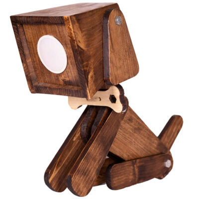Lampe de bureau en bois fantaisie – chiot fait main et réglable