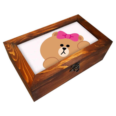 Coffret de Rangement pour Couverts en Bois Modèle Ourson Mignon