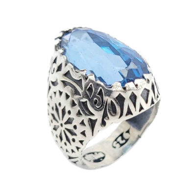 Bague en argent Topaze Bleue persane pour homme Shams