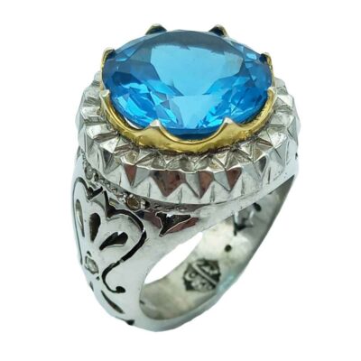 Bague en argent Topaze Bleue persane pour homme Suisse