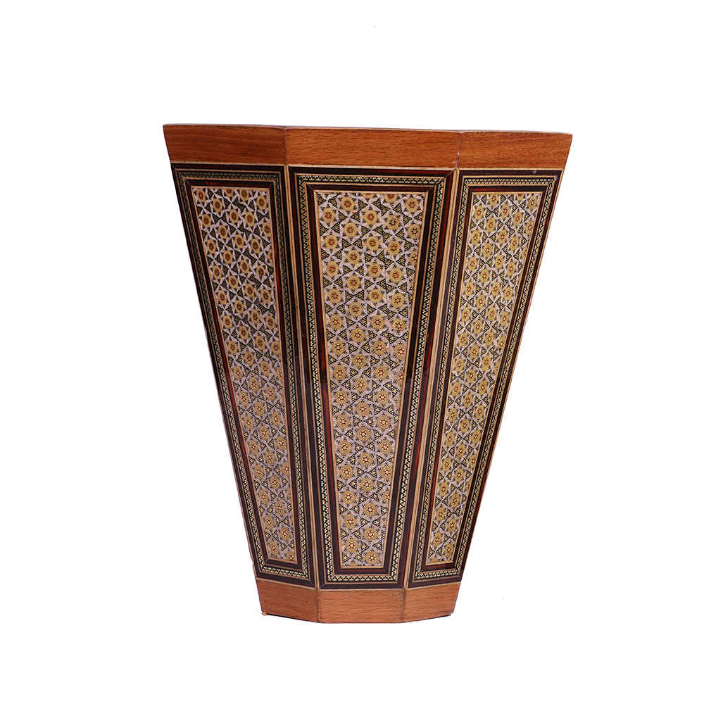Corbeille à papier en bois persan – Design géométrique en Khatamkari