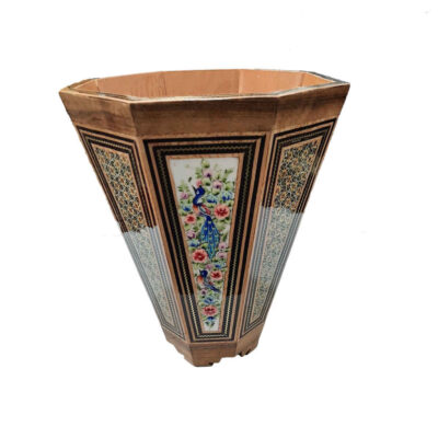 Corbeille à papier en bois persan – Motif Gol en Khatamkari