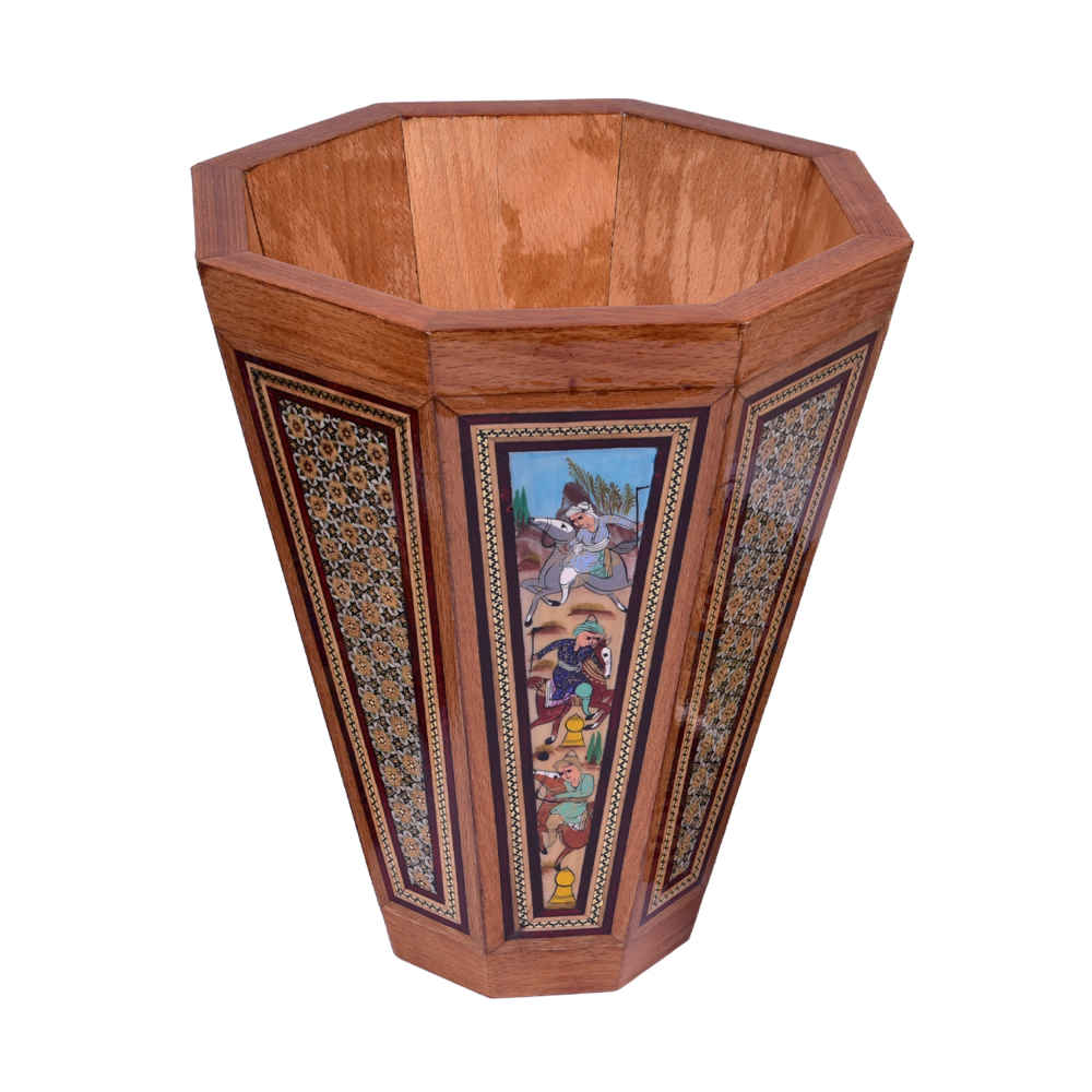Corbeille à papier en bois persan – Motif Shekar en Khatamkari
