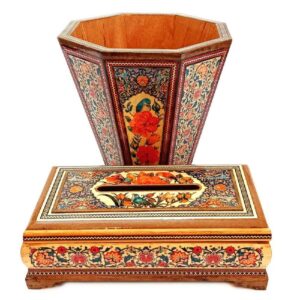 Ensemble corbeille et boîte à mouchoirs – Khatamkari Tazhib
