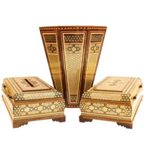 Ensemble corbeille et boîte à mouchoirs – Khatamkari Doré