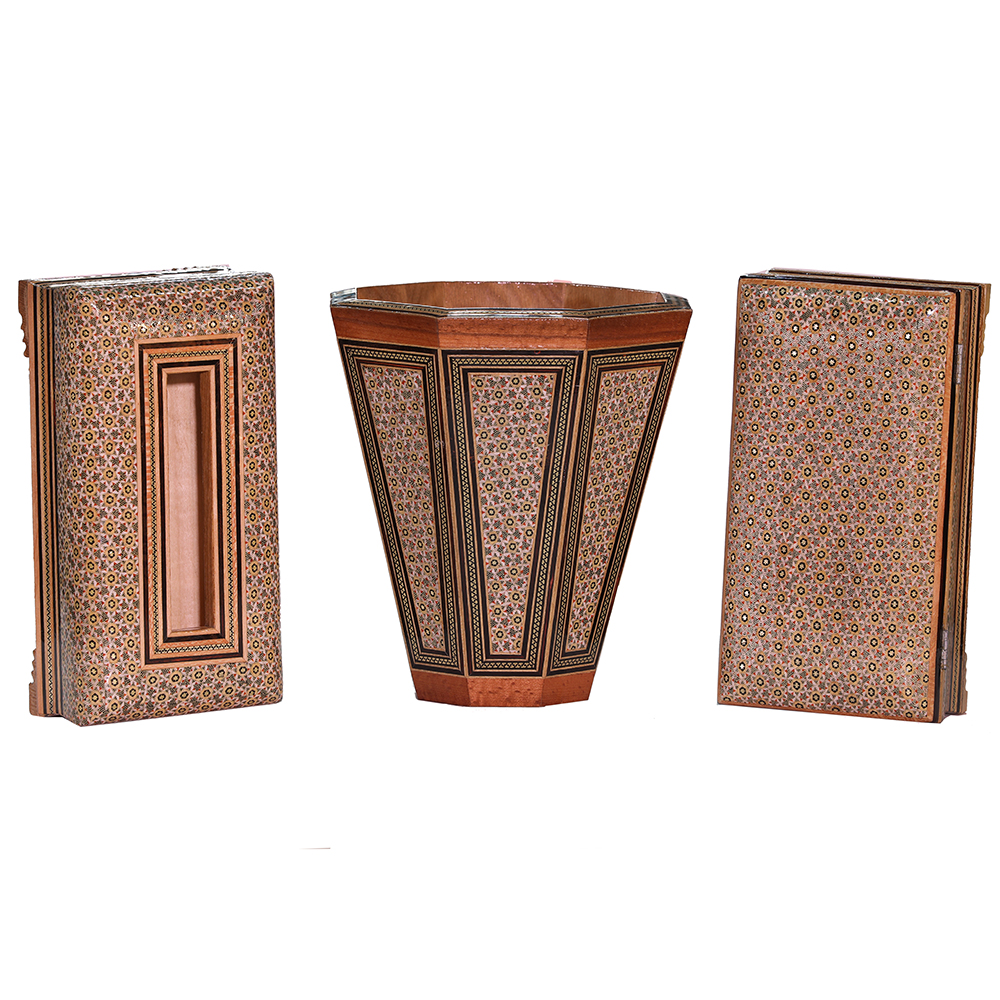 Ensemble corbeille et boîte à mouchoirs – Khatamkari modèle Rana