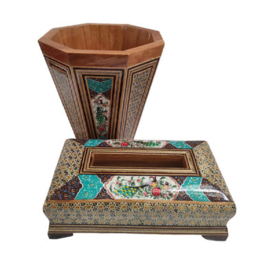 Ensemble corbeille et boîte à mouchoirs – Khatamkari modèle Houz