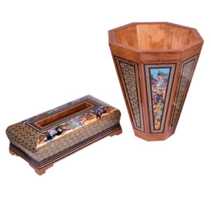 Ensemble corbeille et boîte à mouchoirs – Khatamkari miniature